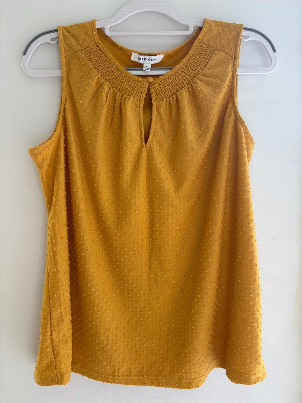 Rose & Olive Mustard Textured Sleeveless Smocked Neck Top